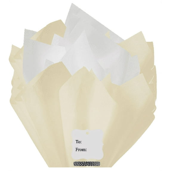 100Sheets Birch and White Gift Wrap Pom Pom Color Tissue Paper Mix with 12 To From Gift Tags & Twine