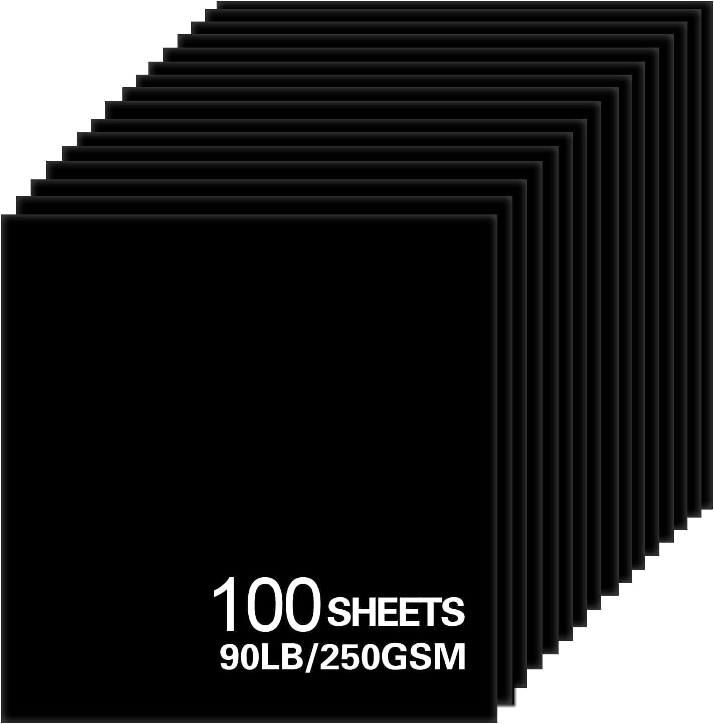 100Sheets Black Cardstock Paper, 12x12 Card stock for Cricut, Thick Construction Paper for Card Making, Scrapbooking, Craft 90 lb / 250 gsm