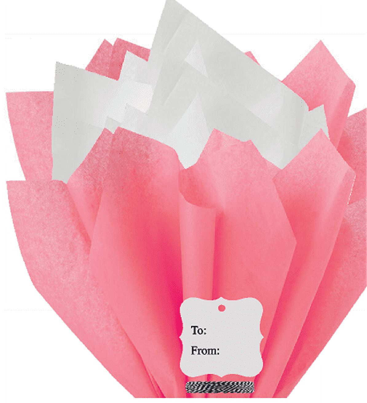 100Sheets Coral Rose Pink and White Gift Wrap Pom Pom Color Tissue Paper  Mix with 12 To From Gift Tags & Twine