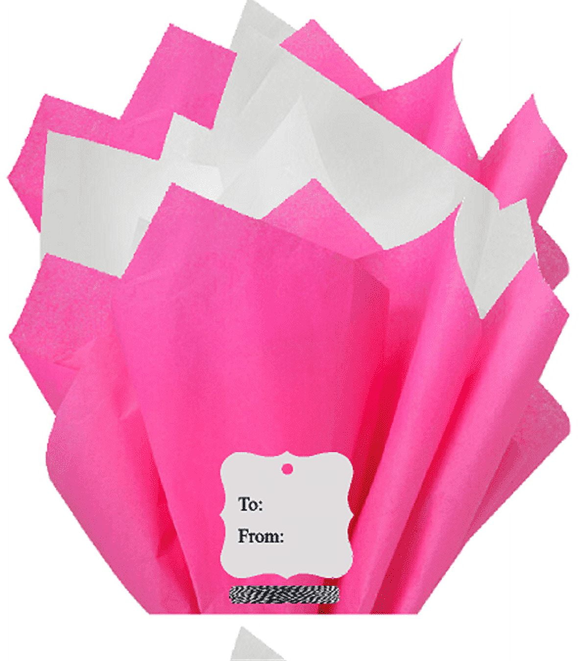 100Sheets Hot Pink and White Gift Wrap Pom Pom Color Tissue Paper Mix with  12 To From Gift Tags & Twine