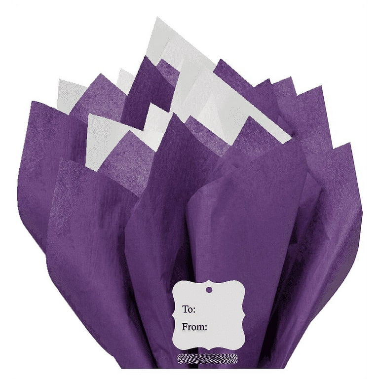 100Sheets Lavender Purple and White Gift Wrap Pom Pom Color Tissue Paper  Mix with 12 To From Gift Tags & Twine