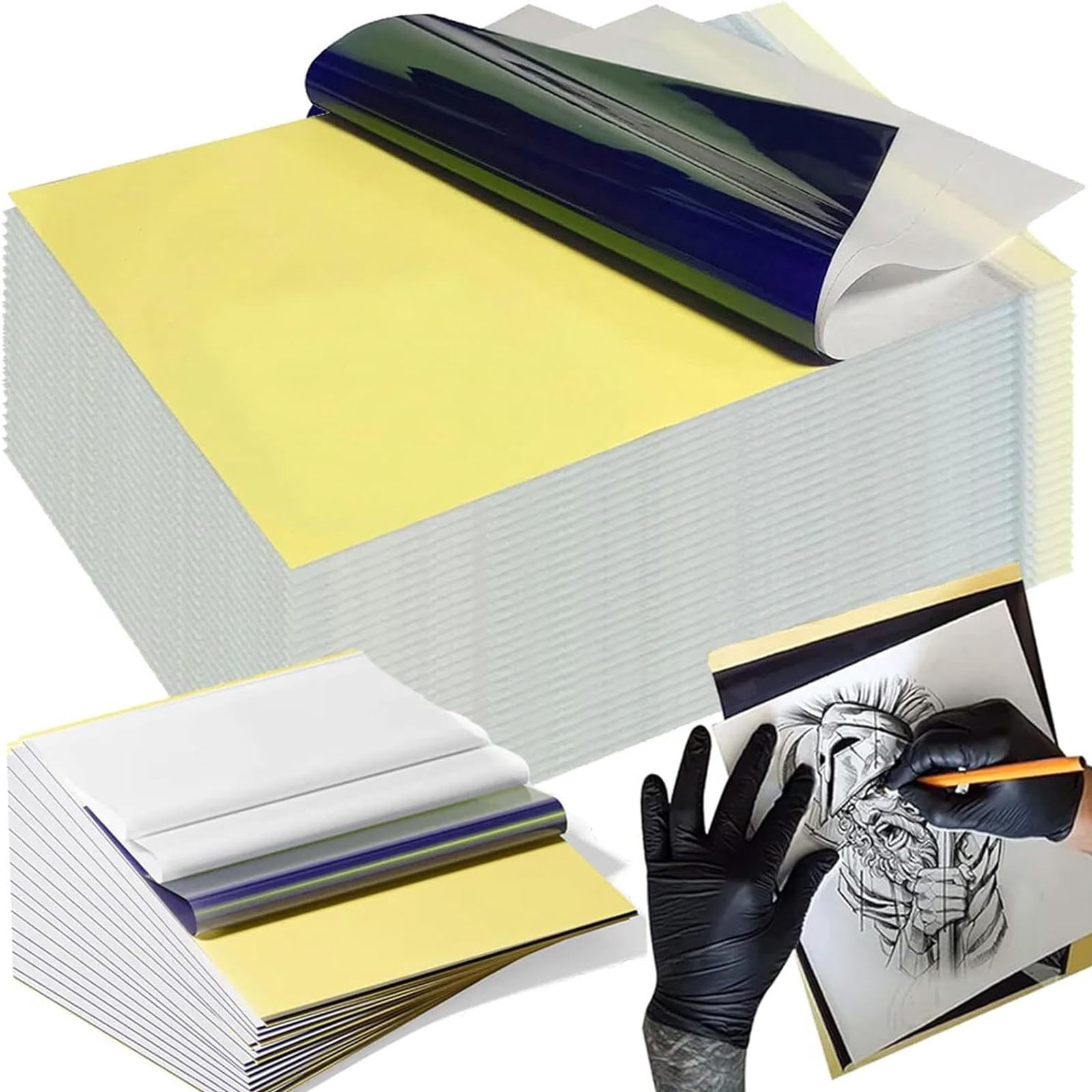 100Sheets Thermal Transfer Paper For Tattooing Artists Carbon Backed Tracing Sheet High Contrast Lines For Complex Design Replication
