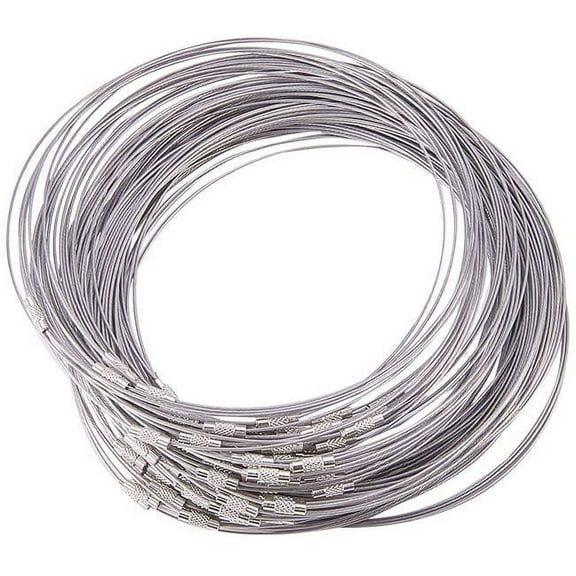 100Strands Stainless Steel Wire Necklace Cord DIY Jewelry Making with Brass Screw Clasp Darkgray 17.5inch x1mm