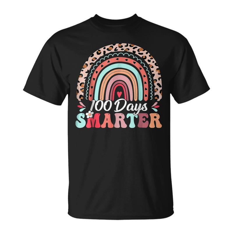 100Th Day Of School Teacher 100 Days Smarter Leopard Rainbow V2Tshirt ...