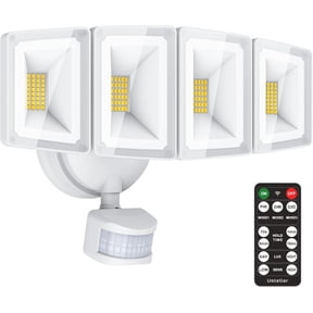 100W 10000LM LED Security Lights Motion Sensor Outdoor, Remote Control 4 Heads LED Flood Light Outdoor, 5000K Daylight, IP65 Waterproof, Bright Motion Detected Lights for Outside Yard