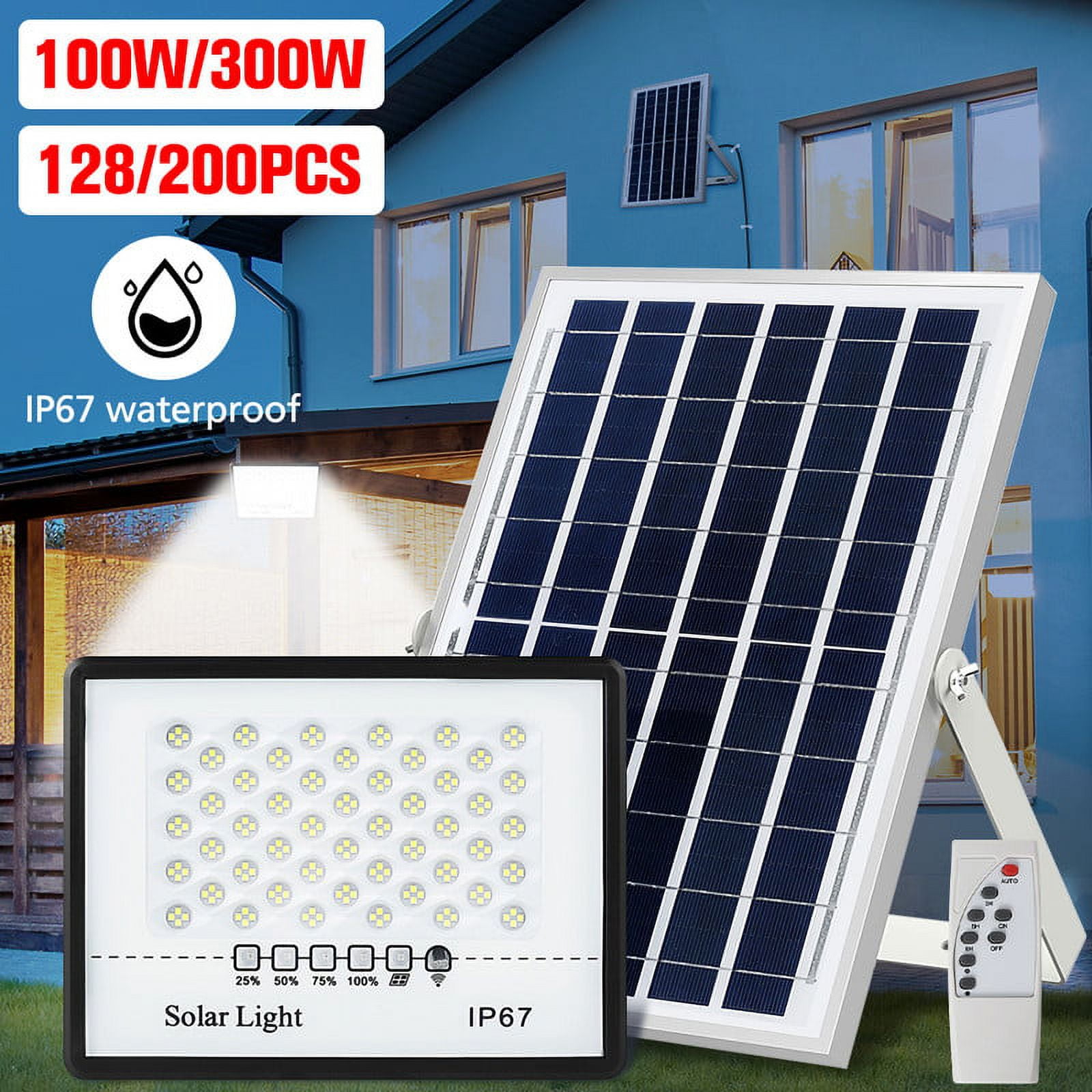 100W 128LED Solar Flood Street Lights, Solar Flood Lights with Remote ...