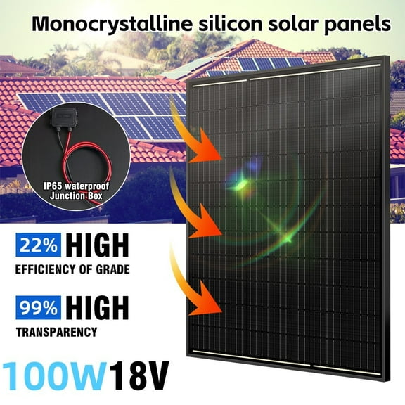 100W 12V Solar Panels Monocrystalline 100 Watt 12 Volt Solar Panel,Kepeak 100W Black Frame, High Efficiency Solar Module PV Charge for RV Marine Boat Off Grid