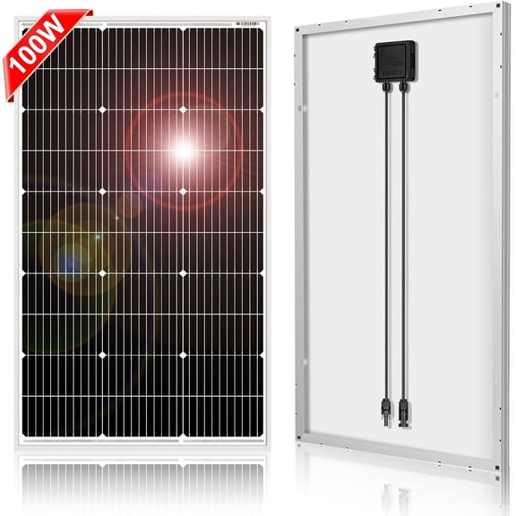 100W 18V Monocrystalline Solar Panel for 12V Battery Charging, Glass Module with Aluminum Frame, MC4 Connector, Pre-Drilled Holes for Rooftop, RV, Boat, Off-Grid Power