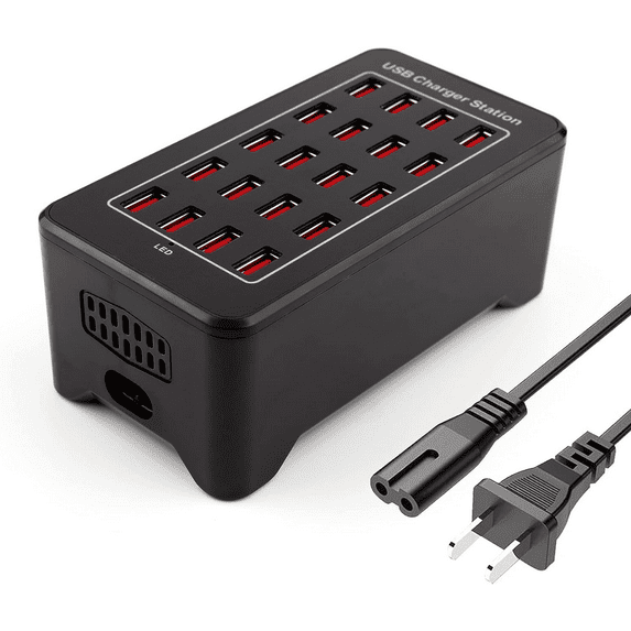 100W (20 A) 20 Port USB Charging Station Home-Sized Multiple USB Desktop Chargers Fast Charger for Hotels, Schools, Shops, Shopping malls and Travel