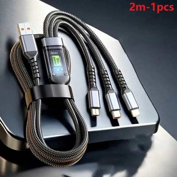 100W 3-in-1 Fast Charging Cable, LED Indicator Multi Charger Cord with USB-C, Lightning, Micro USB Connectors