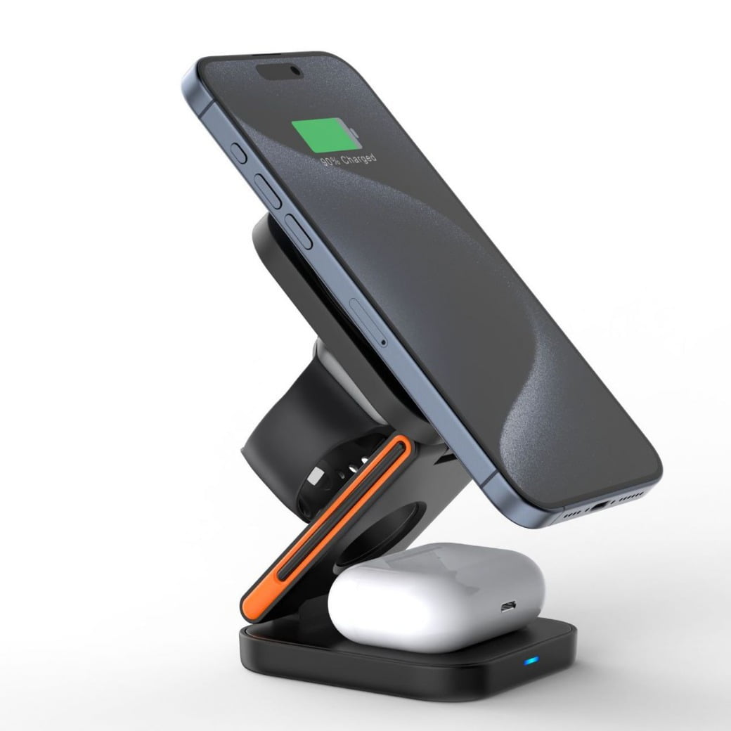 100W 3-in-1 Magnetic Foldable Wireless Charging Station for Smartphones Smartwatches & Earbuds-Black