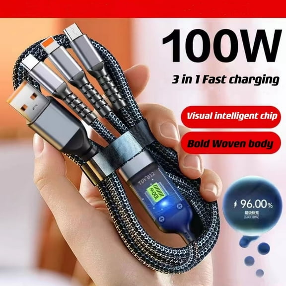 100W 3 in 1 Super Charging Cable 6A Micro USB Type C Fast Charger Type-C Cable Data Cable For iPhone 15 14 11 Samsung Huawei