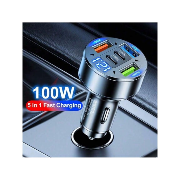 100W 3USB 2Type C Car Charger - Fast Charging PD QC3.0, USB-C Car Phone Charger, Compatible with iPhone, Android, Type C Devices