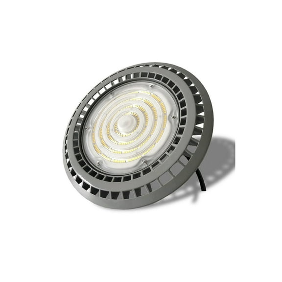100W, 5000 K, 16500 Lumen LOW COST UFO High Bay with advanced Lens optics to provide an energy efficient 120 degree beam angle.
