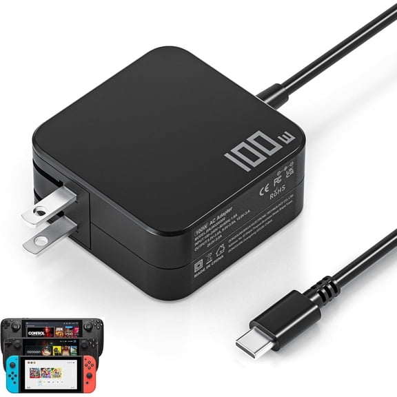 100W 65W USB-C Charger for Steam Deck/Steam Deck OLED, ROG Xbox Ally X/ROG Ally X, Switch 2/OLED/Lite, MSI Claw 8/7 AI+/A8 BZ2EM/A1M, R36MAX Retro Console, Legion Go S Type C Power Cord