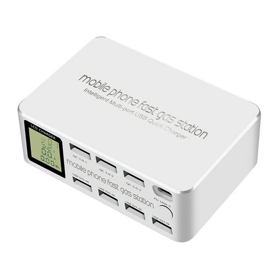 100W 8 Port Smart LED Display Multi USB Charger Station PD 18W+QC3.0 Fast Charging Adapter Station ,Multi-Device Charger