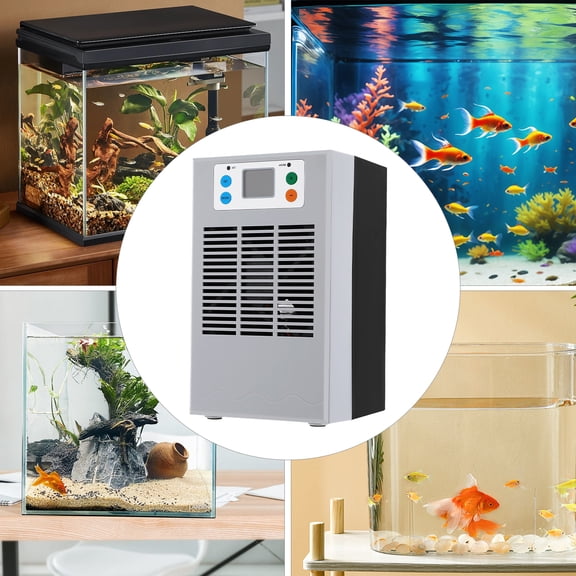 100W Aquarium Chiller Heater for Fish Tank up to 30L/7.93 Gal, Compact Water Cooling Heating Machine with Digital Temperature Control, Quiet Aquarium Cooler with Pump & Hose for Axolotl, Shrimp