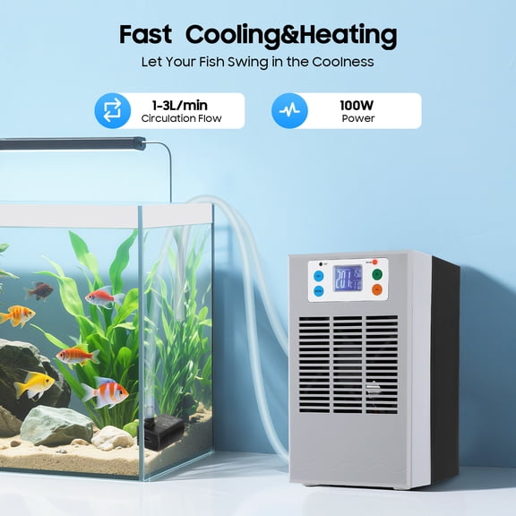 100W Aquarium Water Chiller, Temp Control Low Noise Digital Display Cooling System for Fish Coral Jellyfish Tank