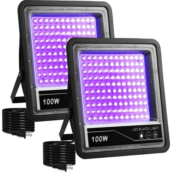 100W Black Light, Upgraded 2 Pack LED Black Lights for Glow Party, IP66 Waterproof Black Light, UV Flood Light for Halloween, Christmas, Neon Glow, Fluorescent Poster, Glow in The Dark