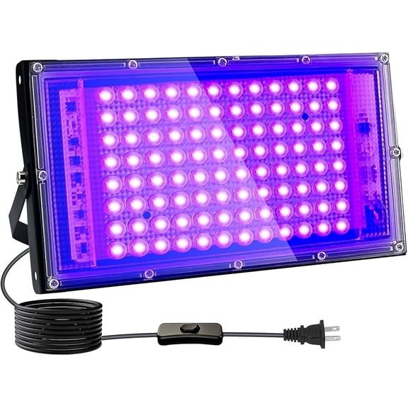 100W Black Lights, Blacklight Flood Light with Plug and Switch,for Glow Party, Halloween, Fluorescent Poster, Stage Lighting, Body Paint