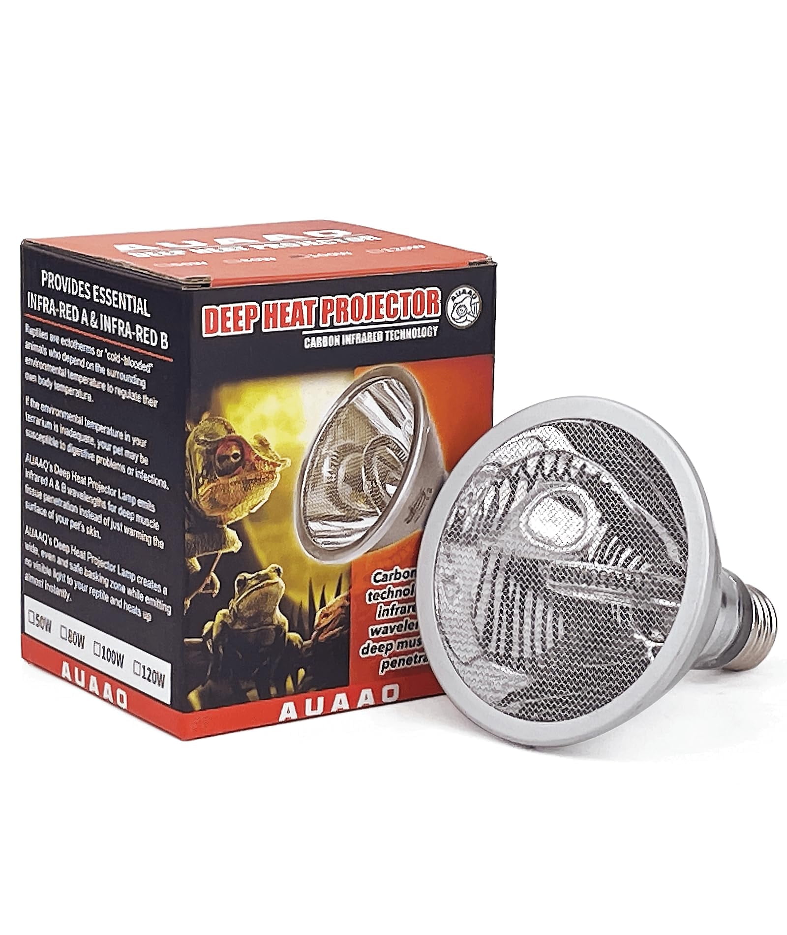 100W Deep Heat Projector Lamp for Reptiles - Infrared A & B Bulb with Reflector - Basking Heat Light for Bearded Dragons, Turtles, Snakes, Lizards & Amphibians