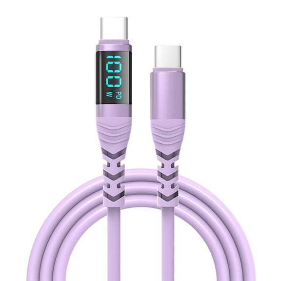 4FT Fast Charging Cable with Digital Display for Real-Time Power Monitoring, PD 100W USB-C to USB-C Data Cable for iPhone 17/16/15, MacBook Pro/Air, iPad Pro and Gaming Laptops, Purple