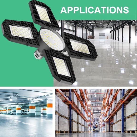 100W E27 Foldable Quad Panel LED Garage Light, Adjustable Direction High Bright Industrial Bulb, Wide Coverage Waterproof Workshop Lighting For Basement Warehouse Utility Room