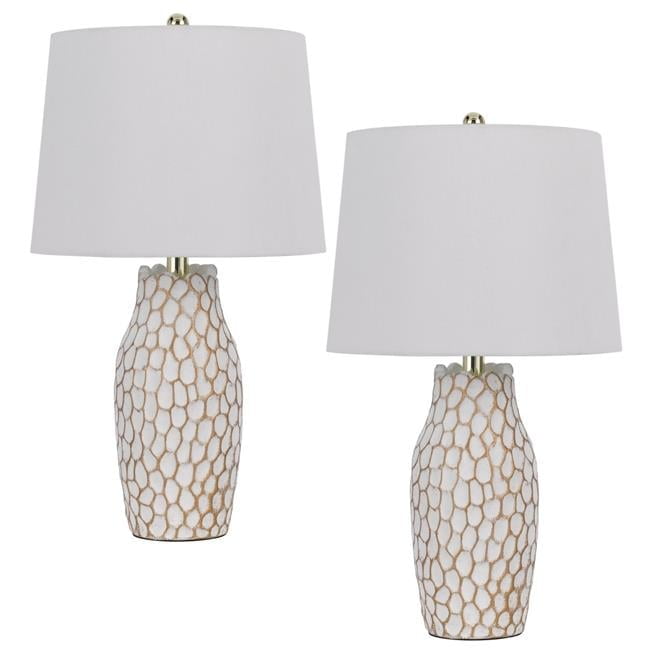 Elegant Elmira White Ceramic Table Lamp Set with Fabric Shades