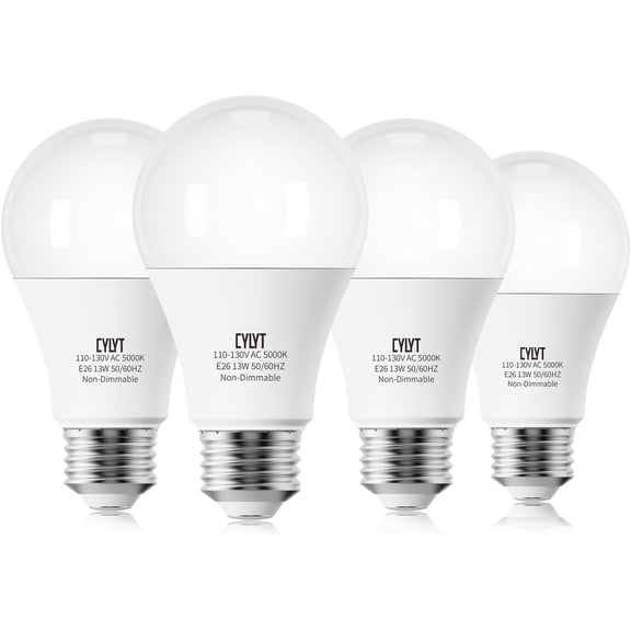 100W Equivalent Bright LED Light Bulbs, Daylight White 5000K A19 Lightbulbs, Focos LED para Casa, for Kitchen Bedroom Indoor, 1500 Lumens, E26 Standard Base, 4-Pack, Non-Dimmable