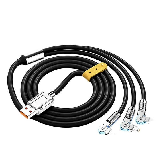 100W Fast Charging Cable, ZzCityTK Soft Rubber 6A Super Fast Charging Data Cable, Rotating Three in One Flexible Braided Cord for Smartphones, Black