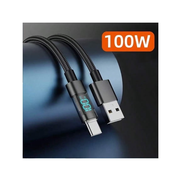 100W Fast Charging Cable with LCD Display, USB to Type C, Smart Digital Sync Cable, High Speed Data Transfer