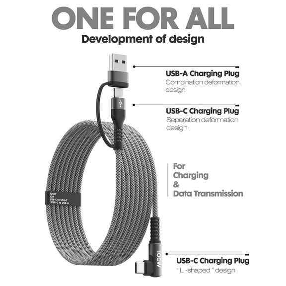 100W Fast USB C Charger Cable Right Angle USB A/C to USB C Cable 90 Degree Type C Braided Charging Cord for iPhone 17 16 15 Series Samsung UItra S25 S24 MacBook (2 Grey 6)