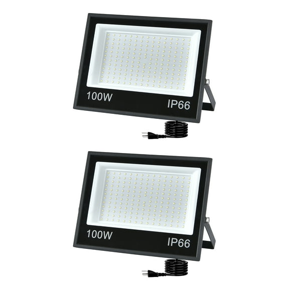 100W Flood Lights, 13500lm Bright LED Work Light with Plug, Daylight White LED Flood Light Outdoor, IP66 Waterproof Security Garage Porch Warehouse Garden Yard Light (2 Pack)