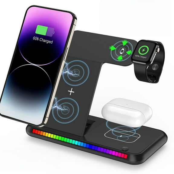 100W Foldable 3-in-1 Fast Wireless Charging Station for Smartphones Smartwatches & Earbuds-Black