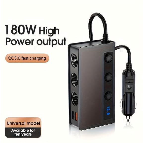 100W High-Power Car Charger • 3-in-1 + 4 USB Ports • Universal 12/24V Car Accessory • Voltage Display