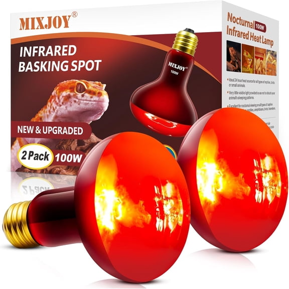 100W Infrared Heat Lamp Bulbs, 2 Pack Reptile Infrared Heat Emitter Red Heat Lamp Bulbs Infrared Basking Light Bulbs for Reptiles, Bearded Dragon, Lizard, Tortoise, Chickens, Pets