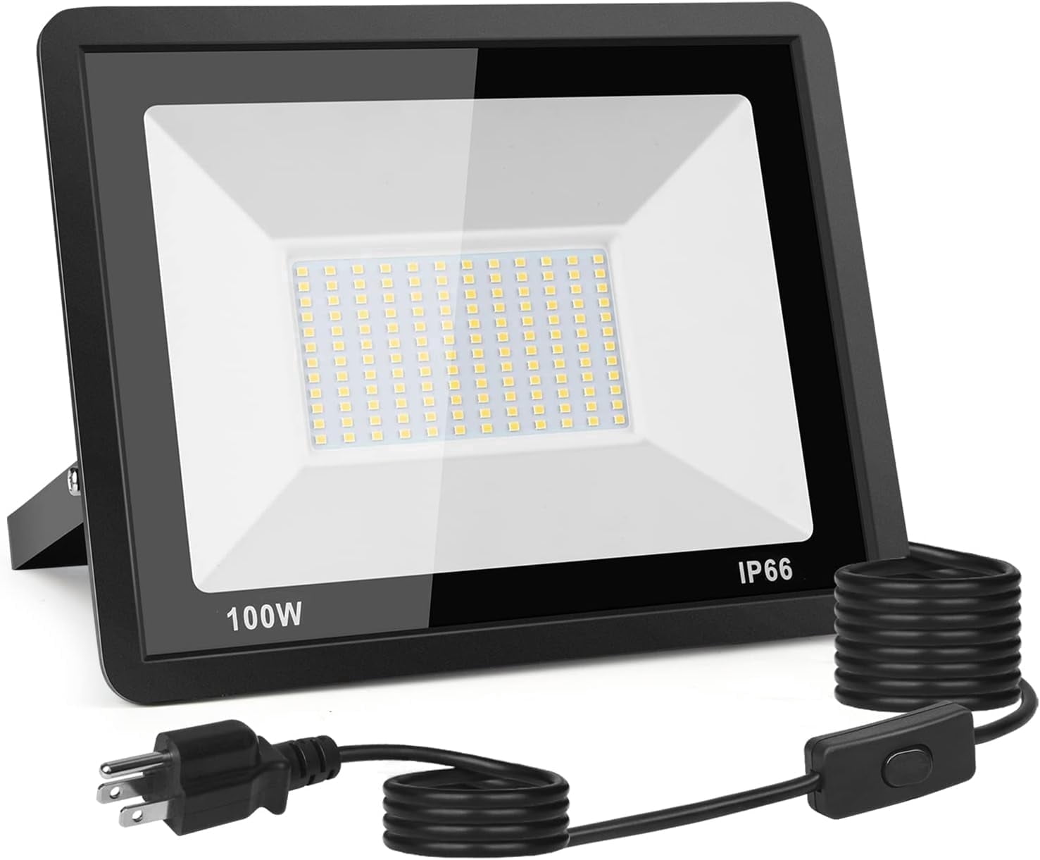 100W LED Flood Light Outdoor, 10000LM LED Work Light with Plug and Switch, IP66 Waterproof Exterior Security Lights, 5000K Daylight White Outdoor Floodlights for Yard, Garden, Playground, Stadium.