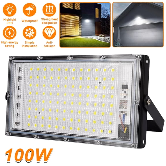 100W LED Flood Lights Outdoor, White Super Bright Security Lights Work Light, Adjustable Angle Efficient Heat Dissipation IP66 Waterproof Floodlight for Yard, Garden, Garage, Field, Construction Site