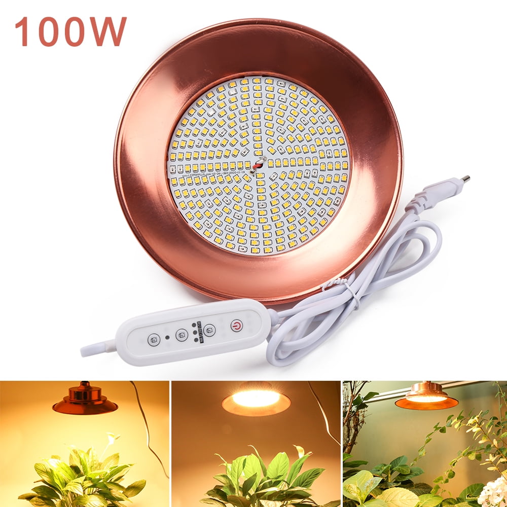 100W LED Grow Light with US Power Cable, Full Specturm Sunlike Plant Lamp, Growing Lights For Hydroponics Greenhouse Indoor Plants, with Timer On Off Switch
