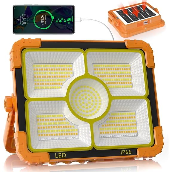 100W LED Solar Work Light, 466 LED 10000LM Magnetic Worklight with 5 Modes, 12000mAh Battary Rechar able, IP66 Waterproof Portable Solar Outdoor Working Light for Emer ncy, Repair, Camping