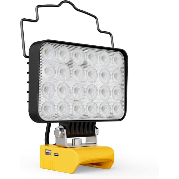 100W LED Work Light Compatible with Dewalt Battery, 2PCS 10000LM Flashlight with USB A & USB C Output Port Low Voltage Protection, Portable Floodlight for Camping, Emergency, Outdoor Lights