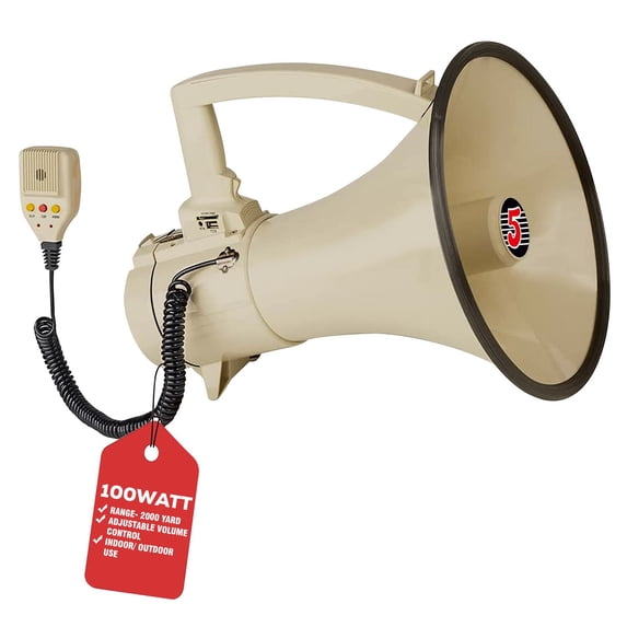 100W Long-Range Voice Amplifier with Siren, USB/SD/AUX Inputs & Weatherproof Design - Portable PA Speaker for Sports, Events, and Emergency Alerts