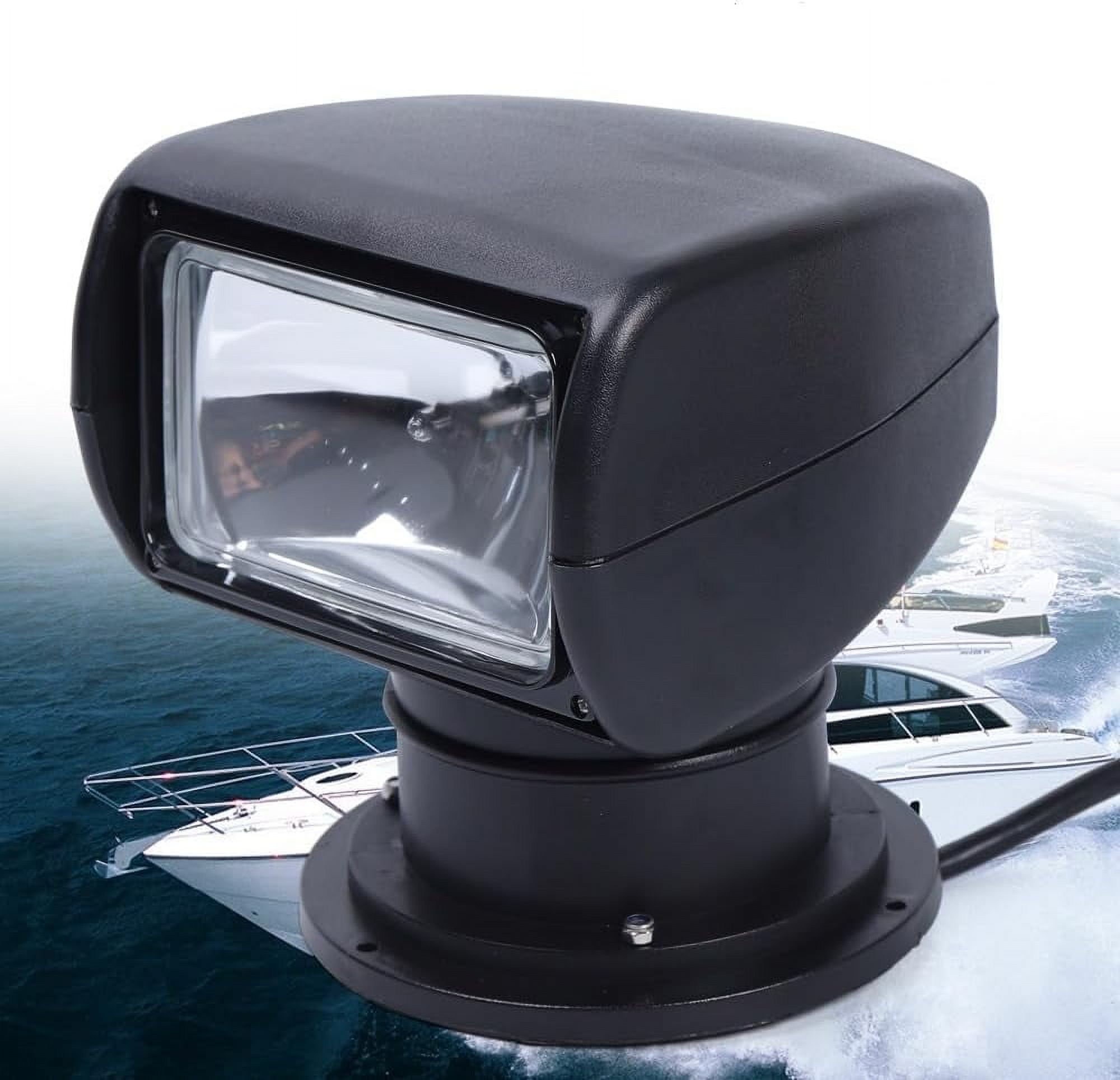 100W Marine Boat Spotlight Searchlight,360° Rotate Remote Control Marine Halogen Spotlight for Boat Truck Car,Waterproof SearchLights Bulb Flux 2500LM DC 12V (Black)