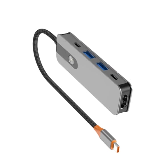 100W PD Type C Charging Hub, 4K 60Hz Video Output Adapter with Two USB Ports and Braided Cable for Study Travel