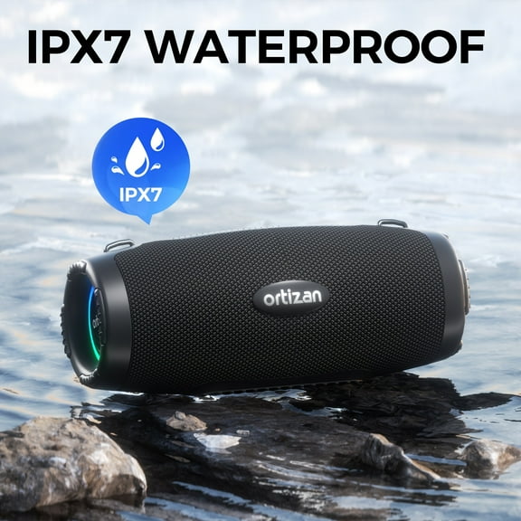 100W Portable Bluetooth Speaker - Hi-Res Audio with Deep Bass & LED Lights - 12H Playtime/Power Bank/USB - Multi-Room & Surround Sound - Outdoor Boombox for Party, Camping (EQ Adjustable)