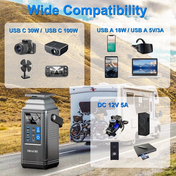 100W Portable Power Station 296Wh 80000mAh lithium battery power bank solar rechargeable generator for camping hiking RV travel home blackout emergency backup laptop phone outdoor energy supply