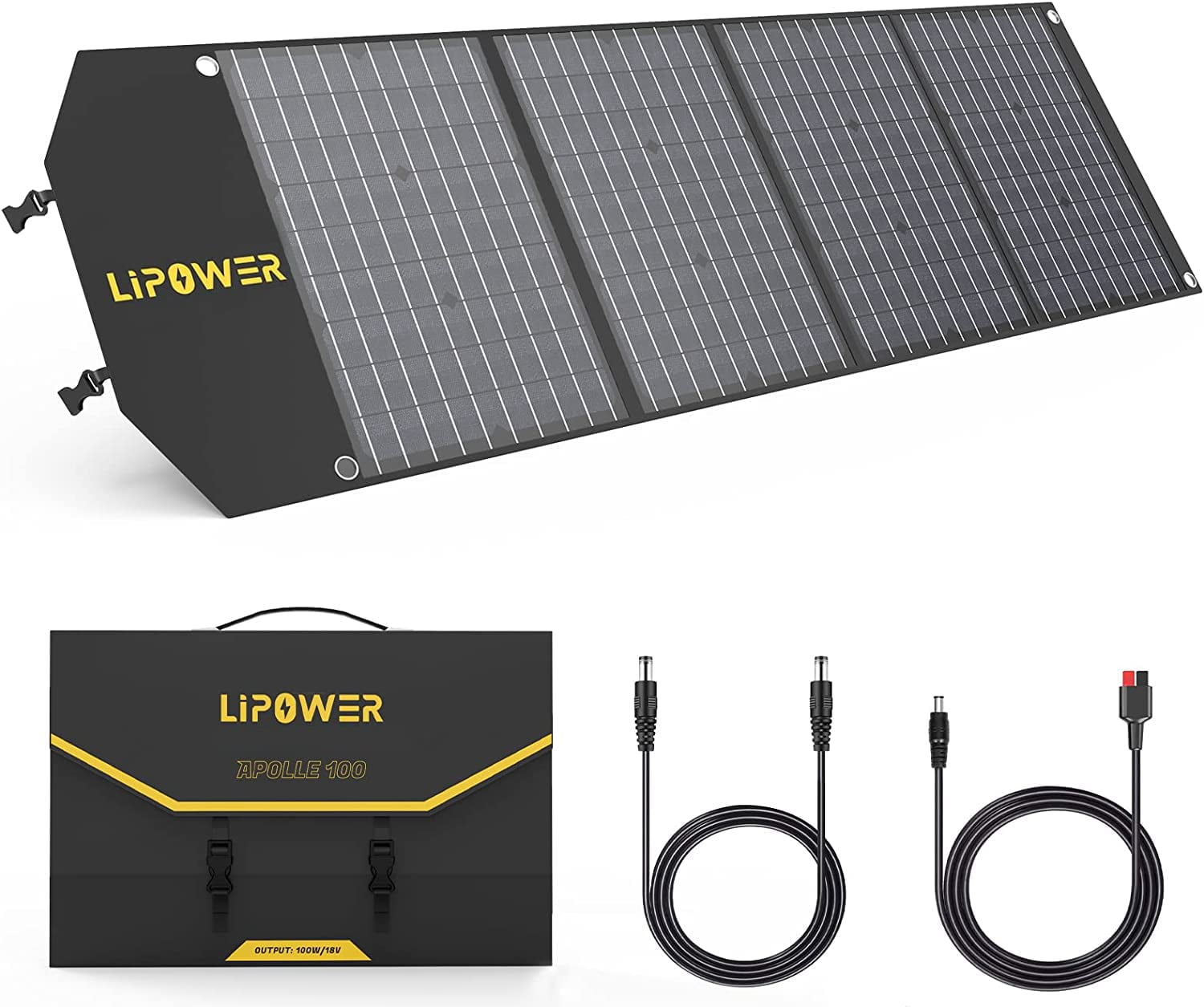 100W Portable Solar Panel, 18V Foldable Solar Charger for Jackery/Anker/FlashFish/Bluetti/Goal Zero/Rockpals Power Station and with USB, Type-C PD Output