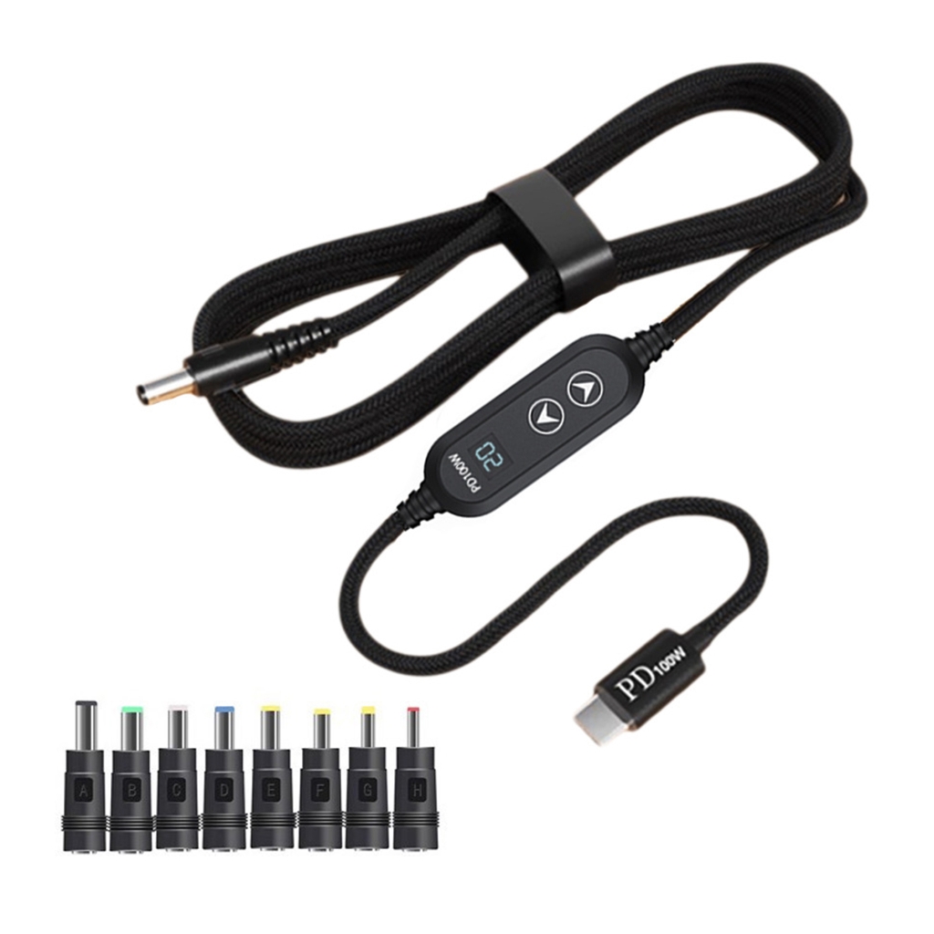 Alimentatore USB-C A DC 5.5mm Da 100W Con Uscite Multiple 5V/12V/15V/19V/20V – 8 Adattatori Per Laptop E Dispositivi Vari