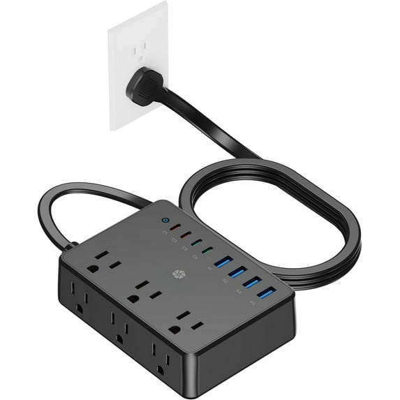 100W Power Strip, 6 AC Outlets 8 Ports(4 C) with 2000J Surge Protector ...