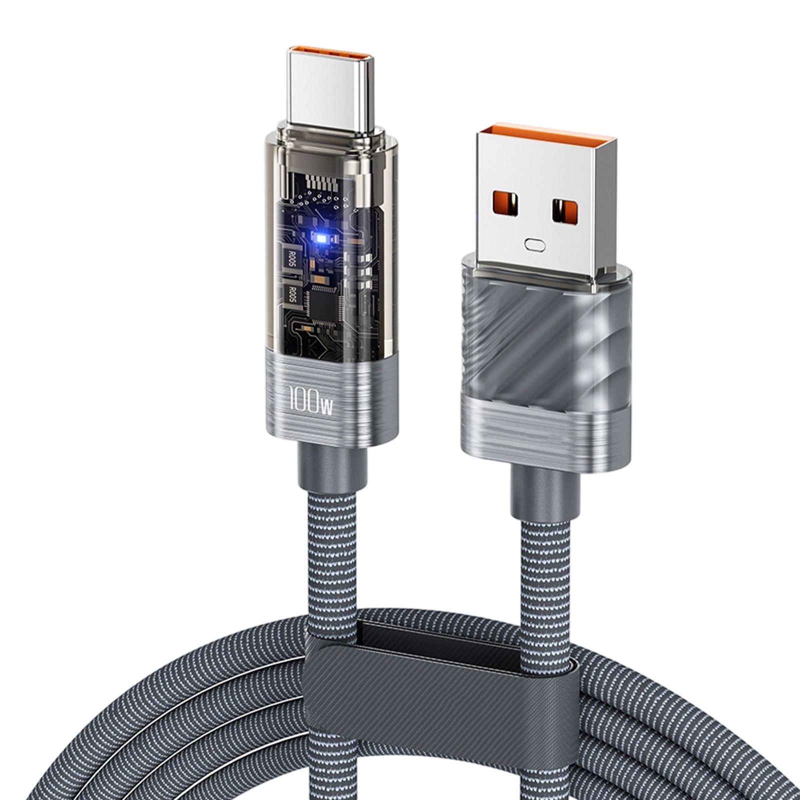 100W Quick Charging USB to USB C Cable with Power Cutoff Function Clear ...